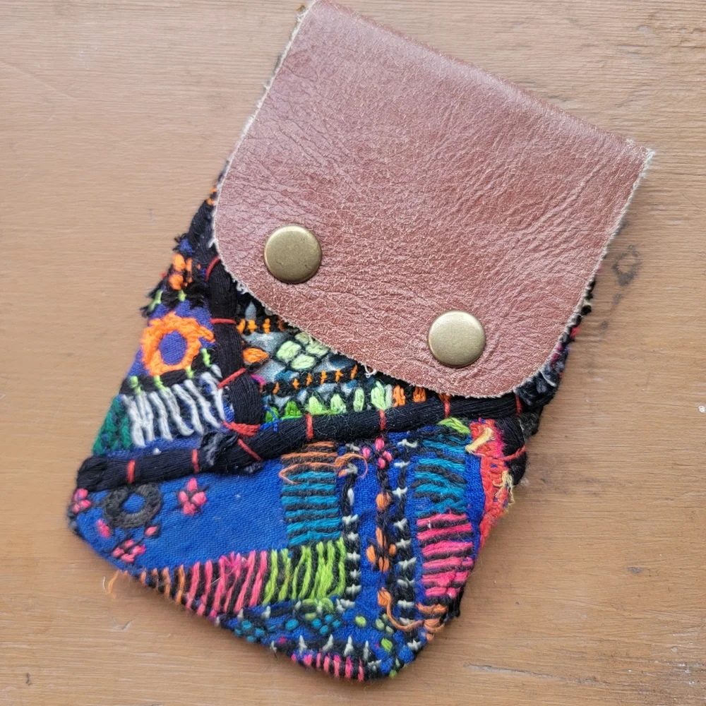 🍄🪬 Free People Boho Embroidered Repurposed vtg banjara hippie Wallet card case